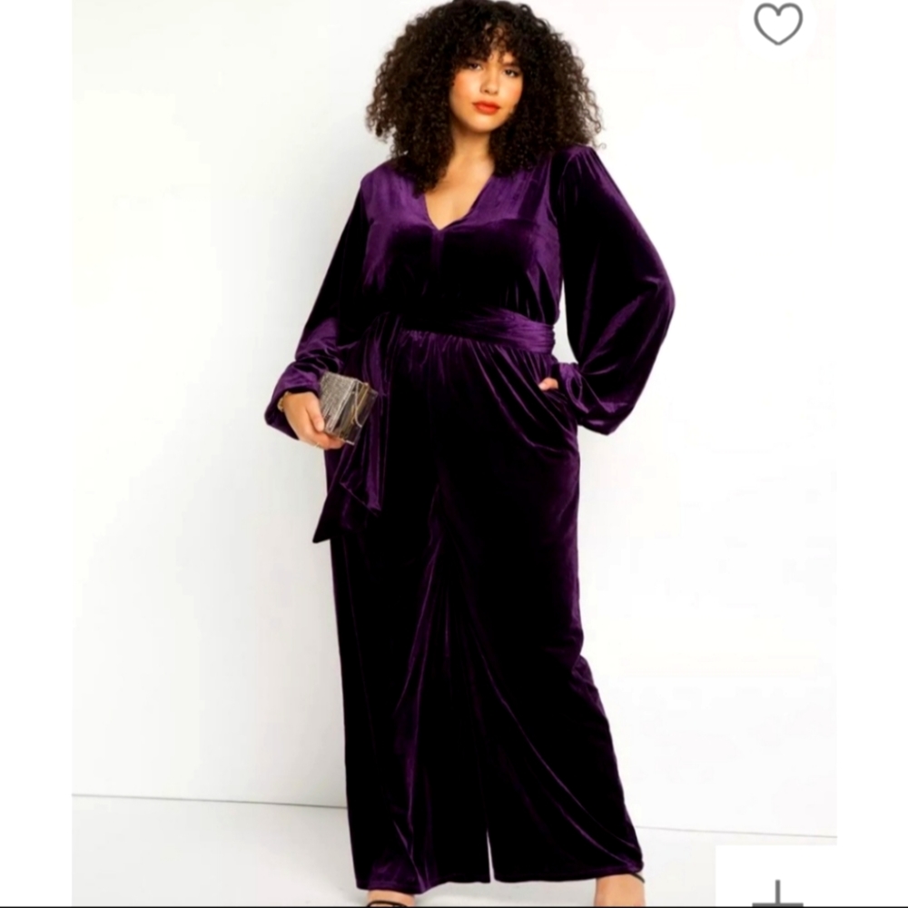 Eloquii Velvet Wide Leg Jumpsuit